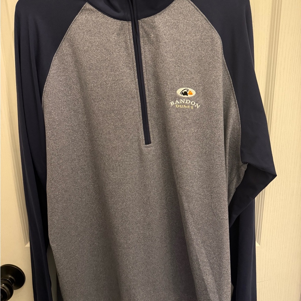 Men's Gray and Blue Quarter-Zip Sweater
